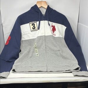 U.S. Polo Assn. Men’s Color Block Long Sleeve Hoodie in Classic Navy - Medium